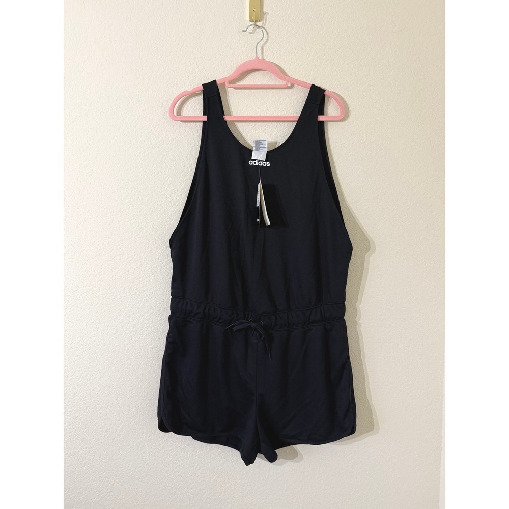 NWT Adidas Women Jumpsuit Training Romper Black Sleeveless Drawstring New